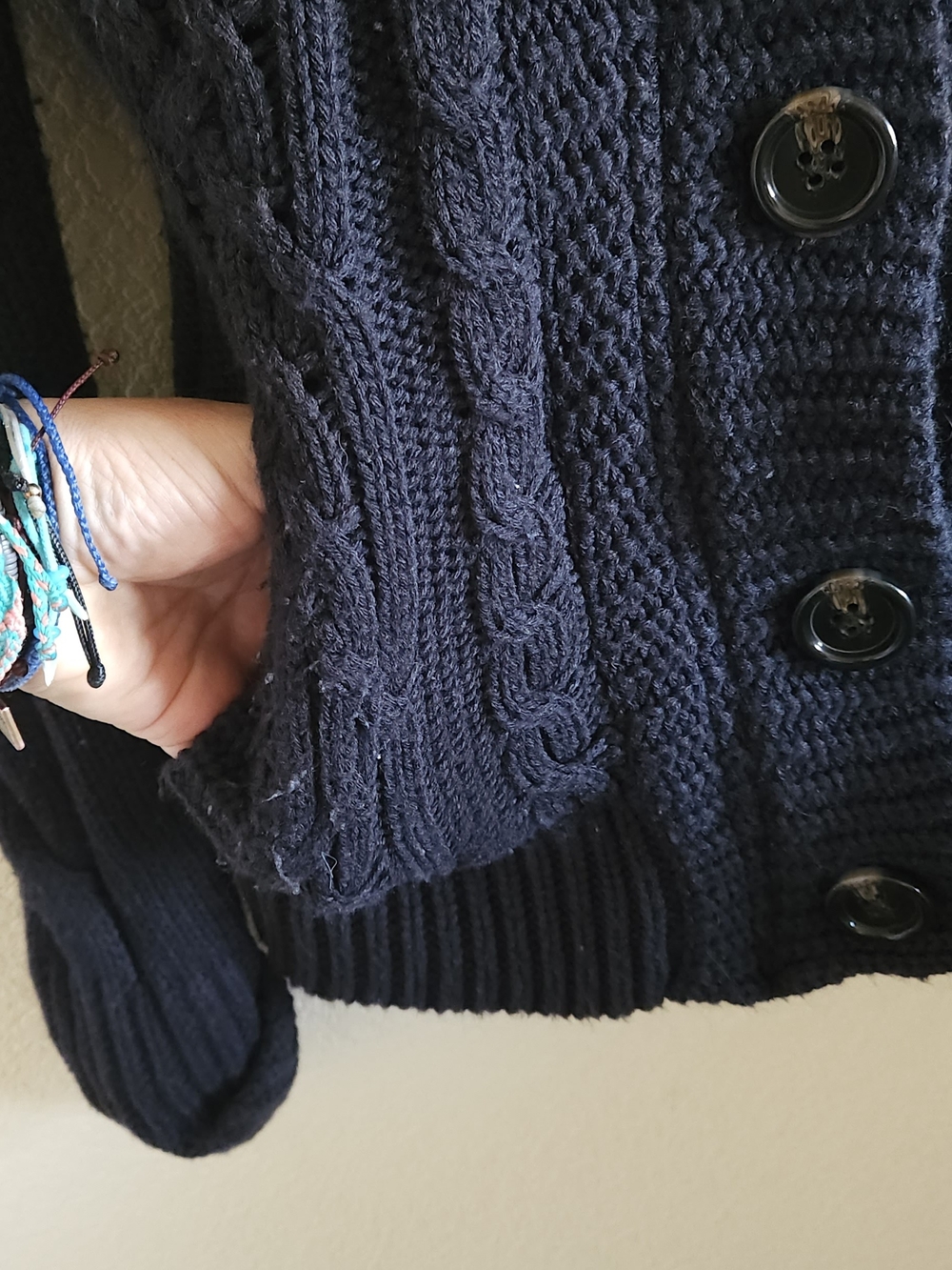 Navy Cable Knit Button-Up Sweater - Picture 8 of 9